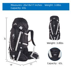 QuickUP Hiking Sırt Çantası 65 Litre-SİYAH-GRİ