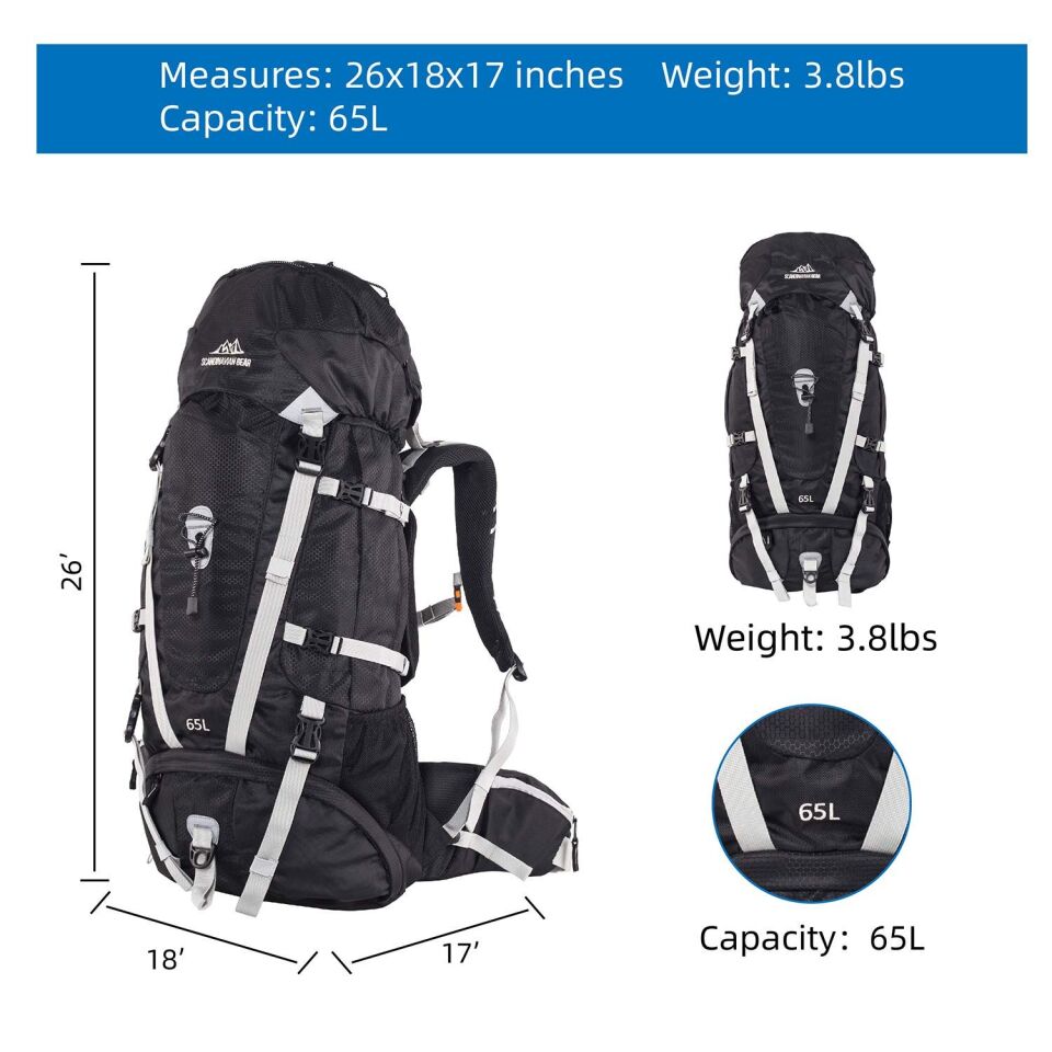 QuickUP Hiking Sırt Çantası 65 Litre-SİYAH-GRİ